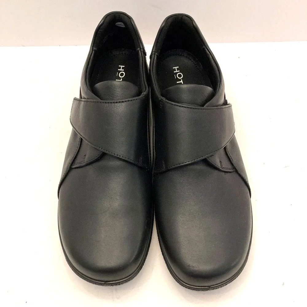 Hotter Sugar II Shoes Womens 11 Wide EXF Hook Loop Close Monkstrap Black Leather